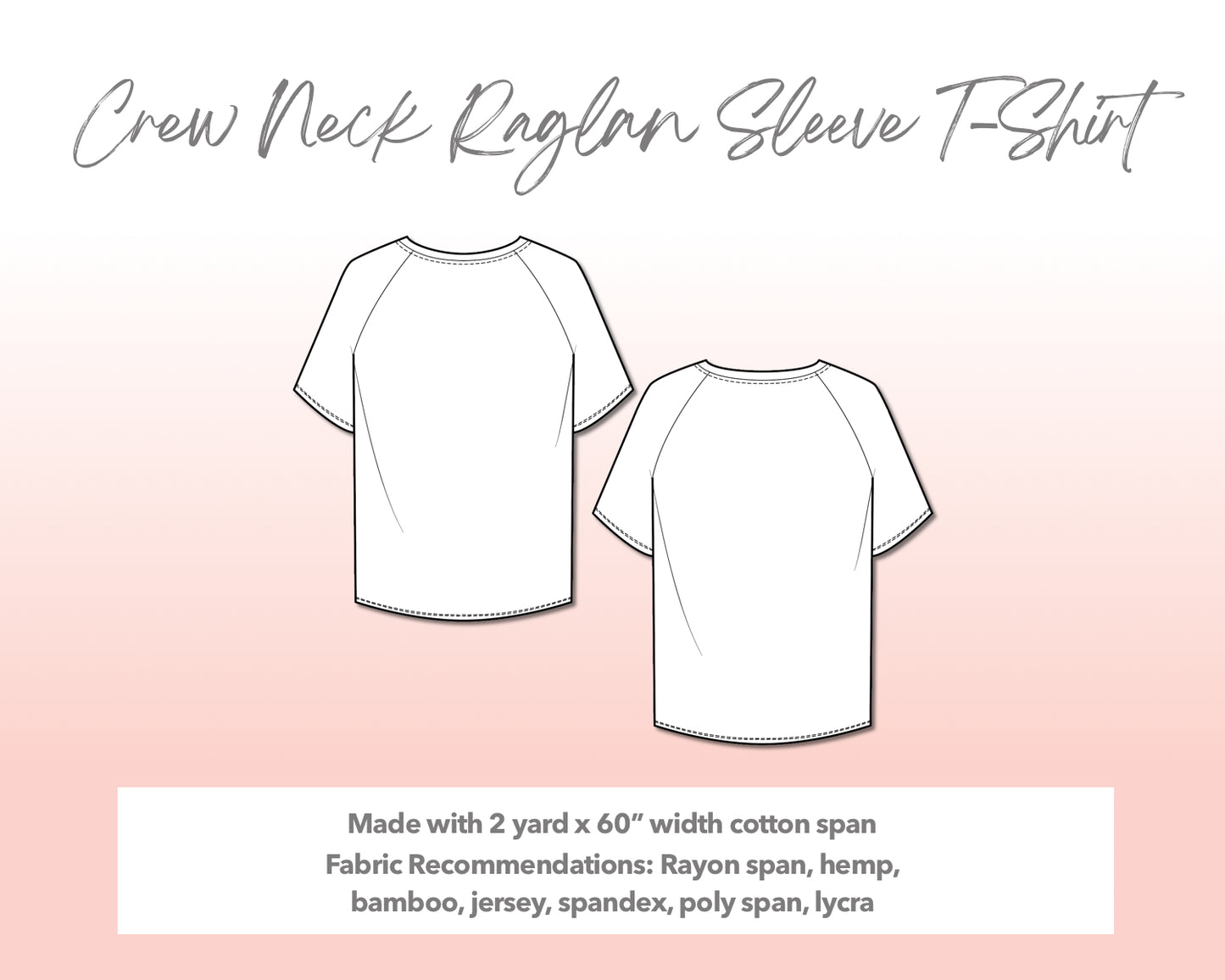 Illustration and detailed description for Plus Size Crew Neck Reglan Short Sleeve T-Shirt sewing pattern.