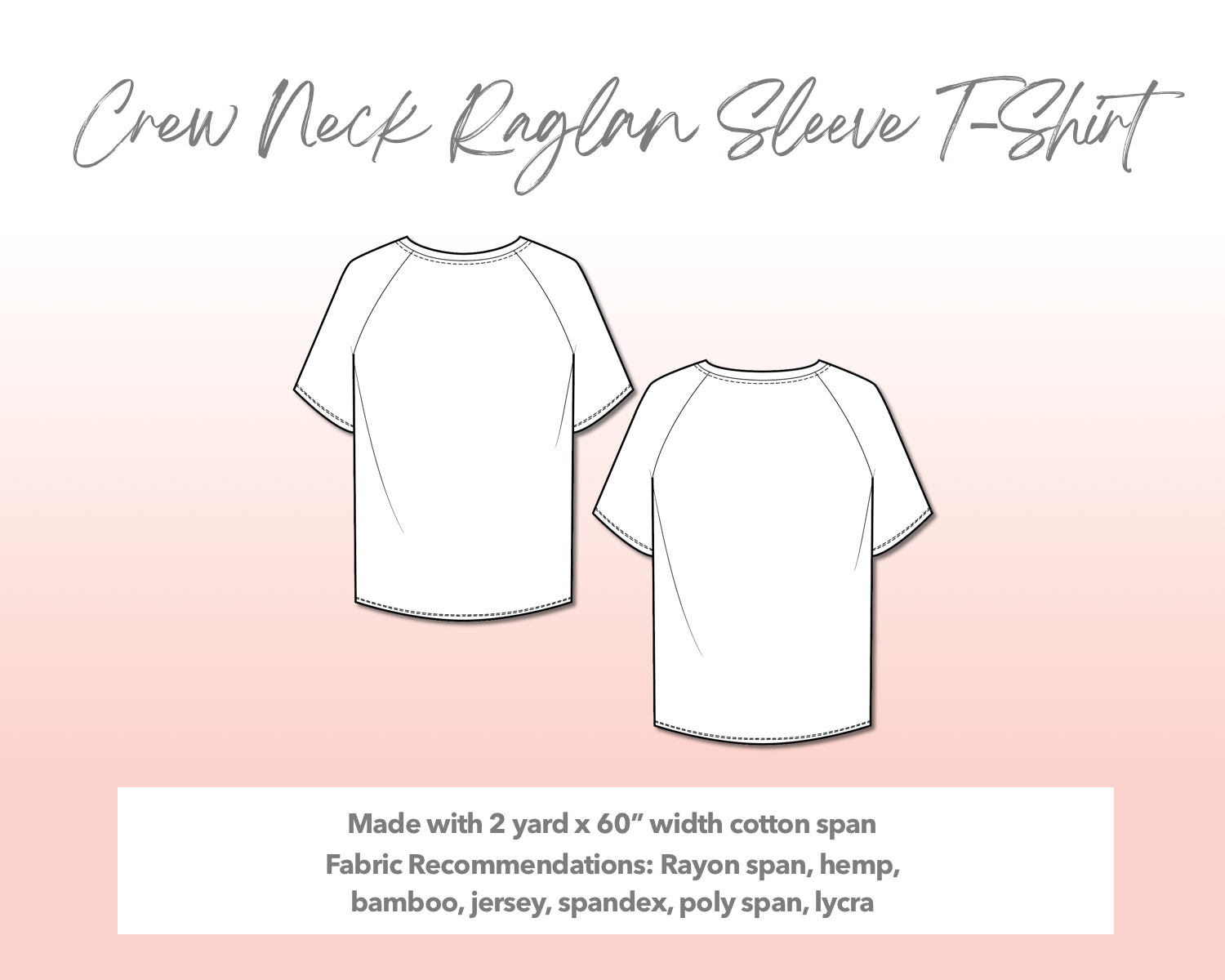 Illustration and detailed description for Plus Size Crew Neck Reglan Short Sleeve T-Shirt sewing pattern.