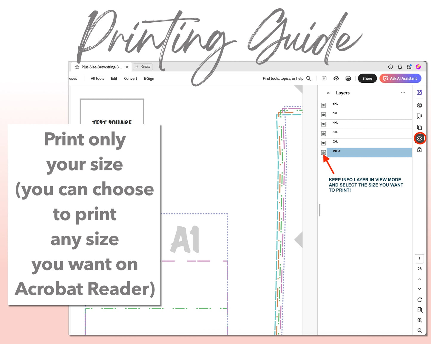 Drawstring Button Front Shorts sewing pattern printing guide.