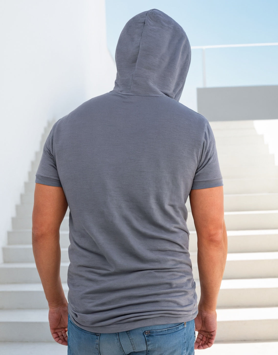 Back view of Plus Size Drawstring Hooded Tee.