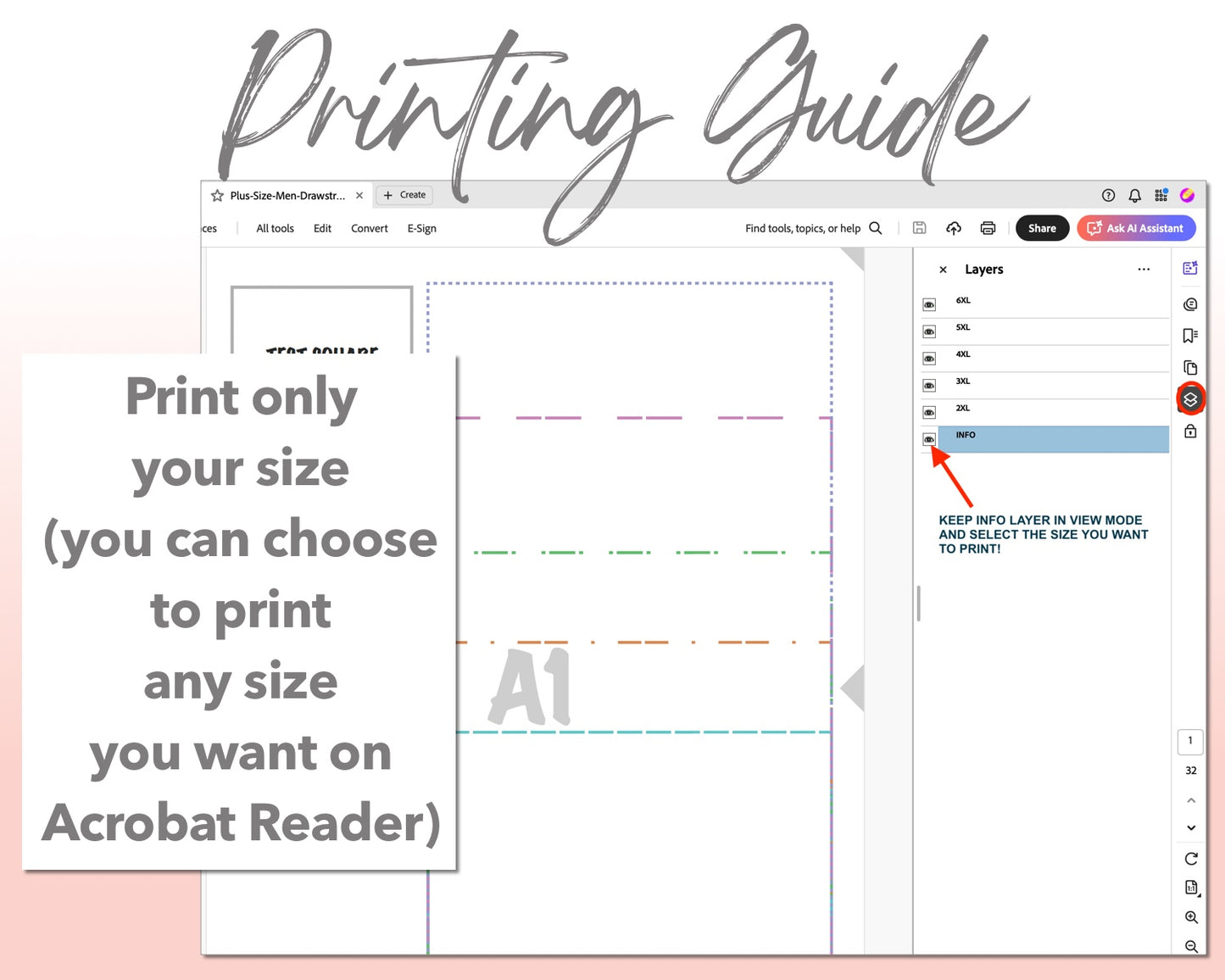 Plus Size Drawstring Knee Length Shorts sewing pattern printing guide.