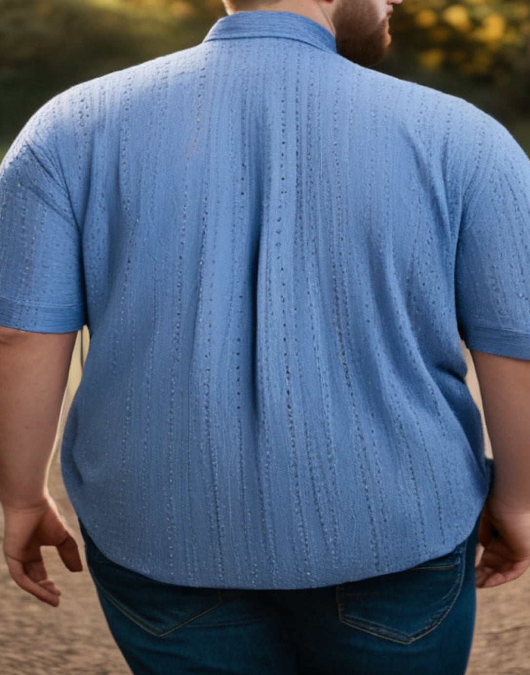 Back view of Plus Size Drop Shoulder Loose Fit Button Down Shirt.