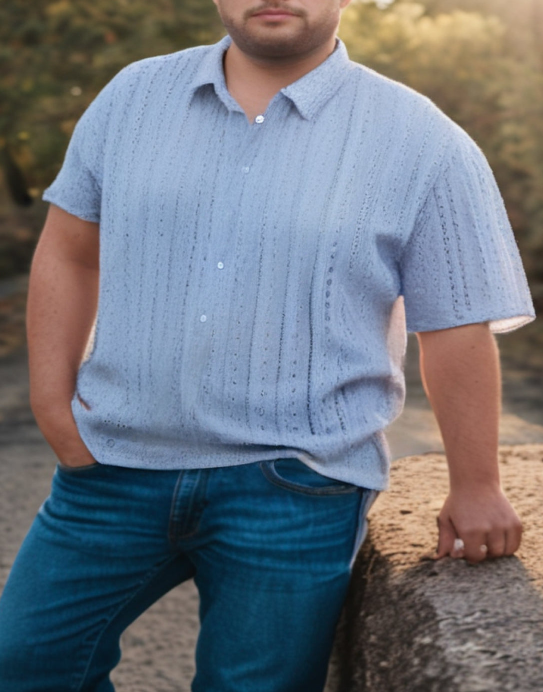 Front view of Plus Size Drop Shoulder Loose Fit Button Down Shirt.