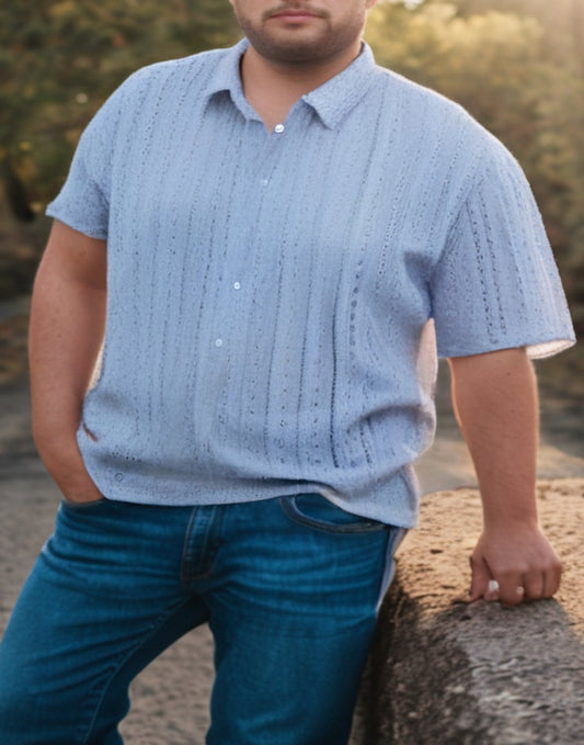 Front view of Plus Size Drop Shoulder Loose Fit Button Down Shirt.
