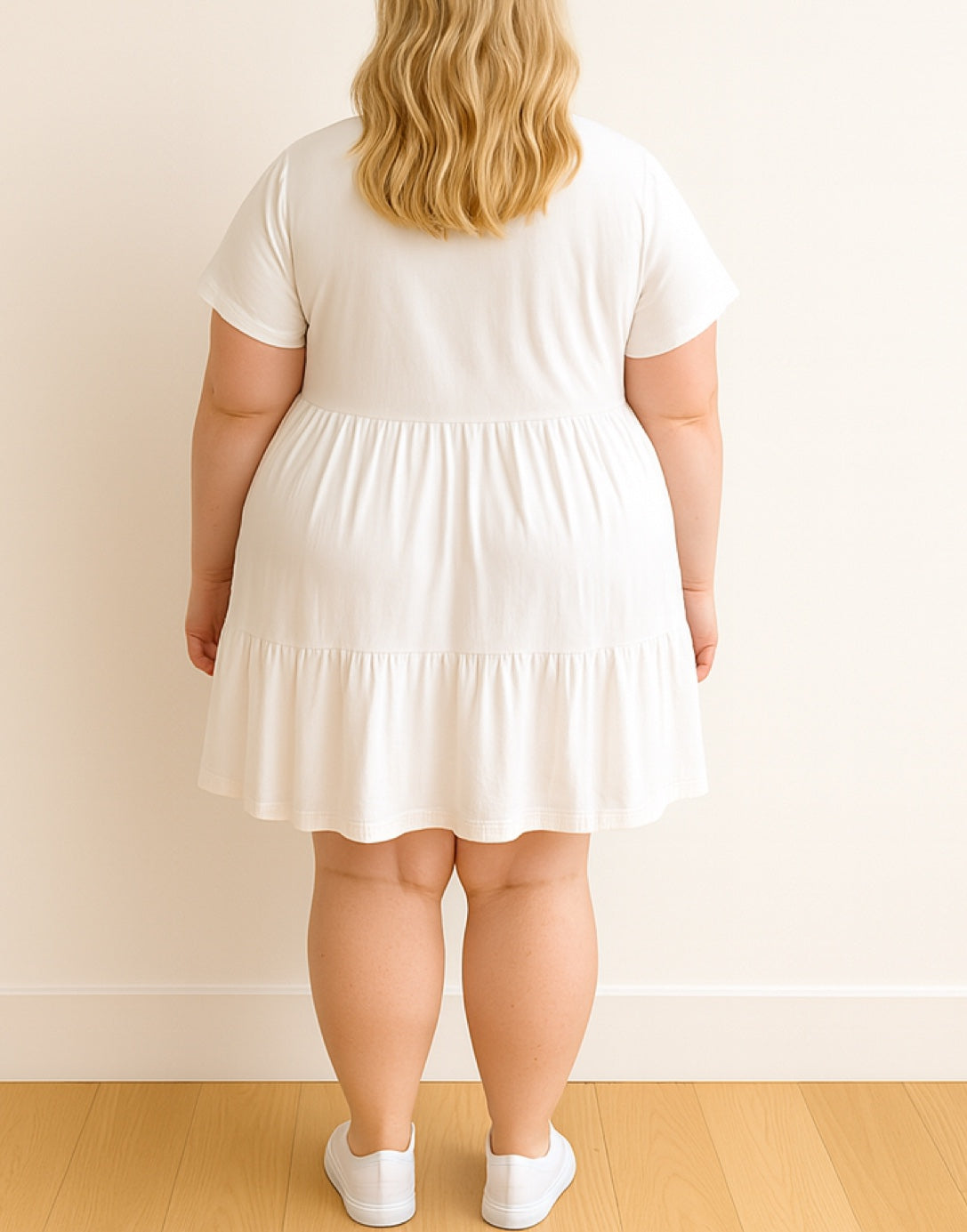 Back view of Plus Size Gathered Smock Dress.