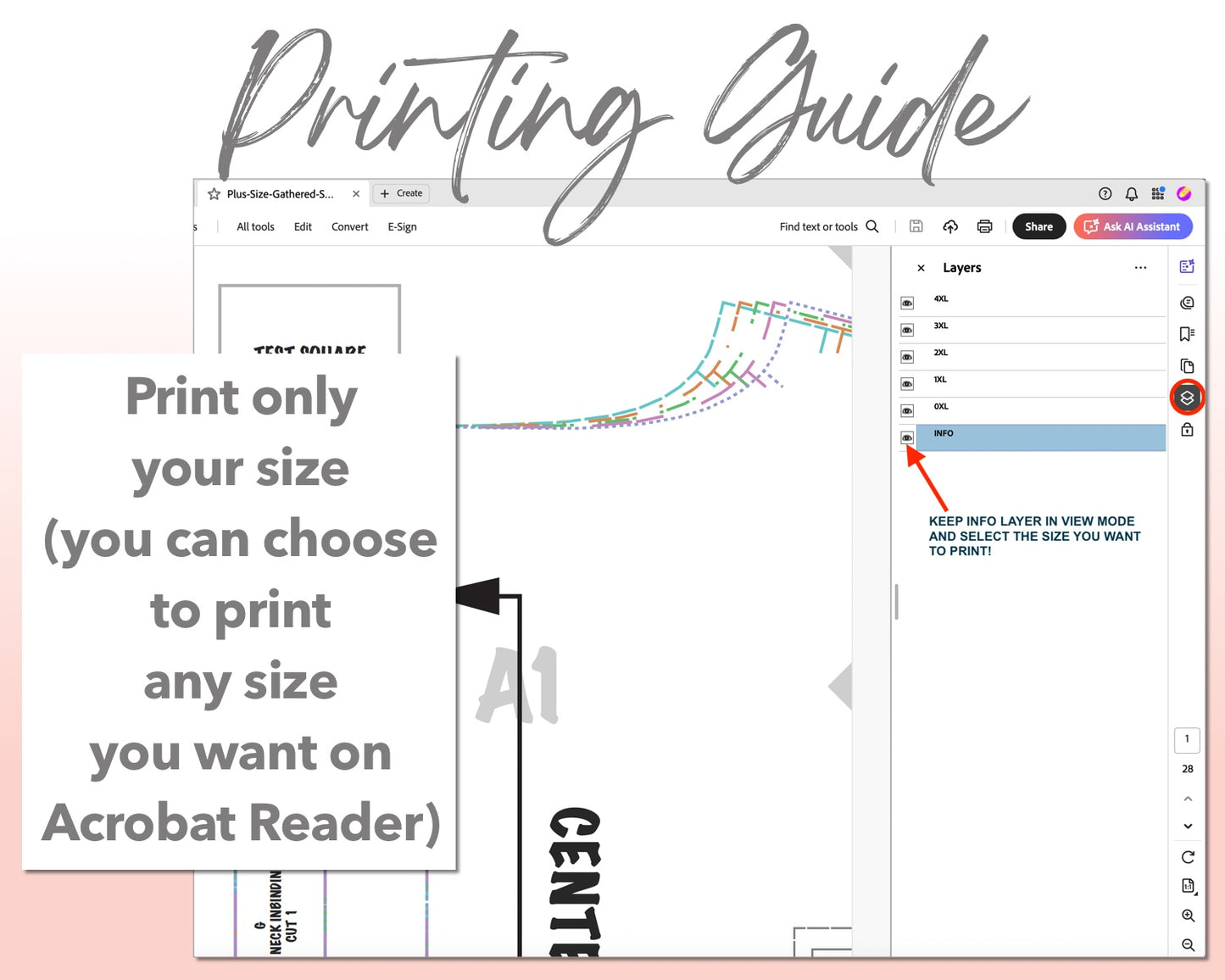 Plus Size Gathered Smock Dress sewing pattern printing guide.