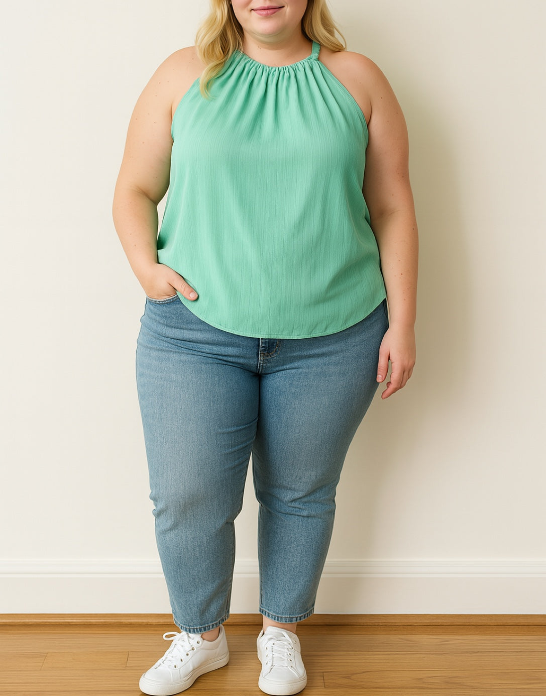 Front view of Plus Size Halter Top.
