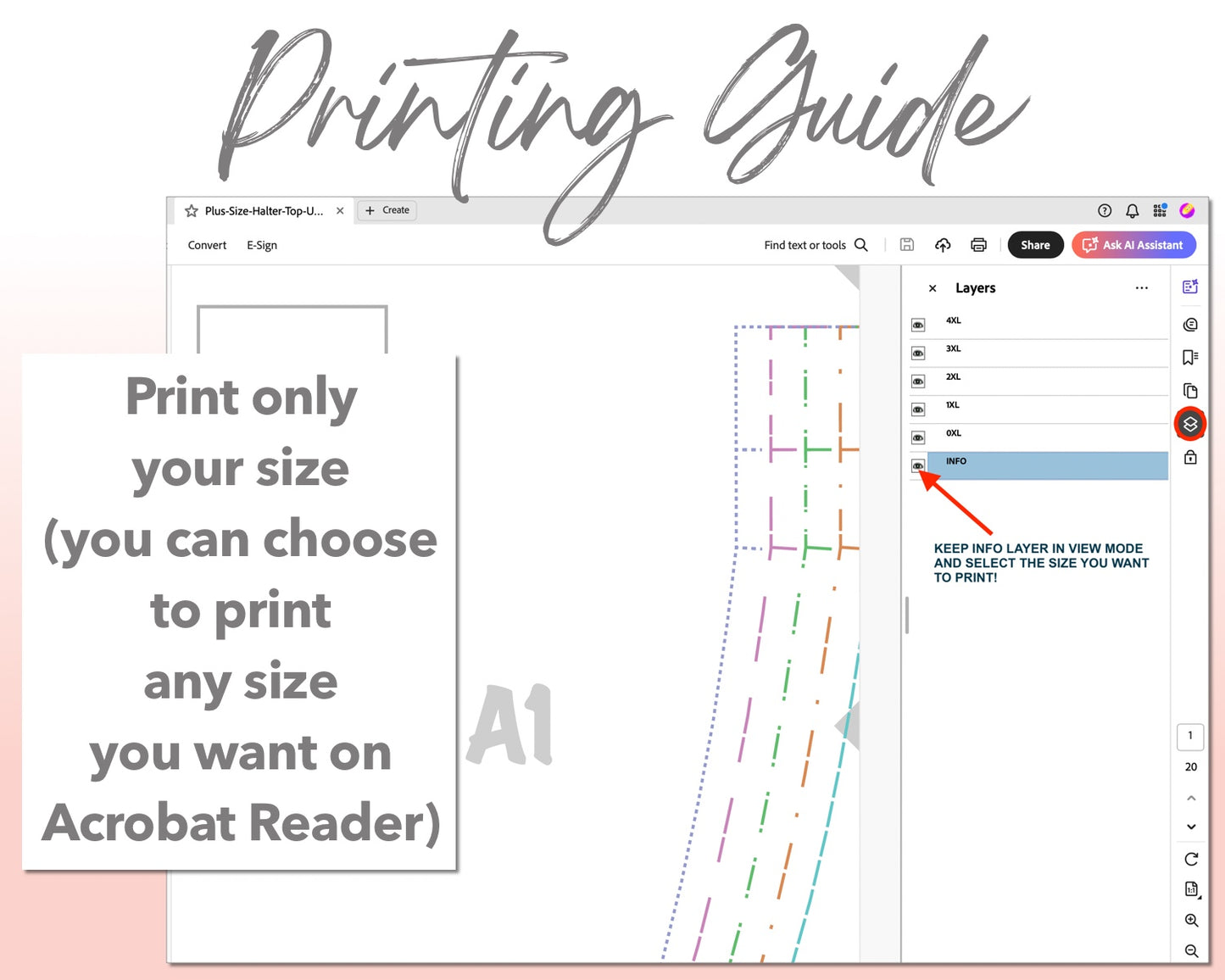 Plus Size Halter Top sewing pattern printing guide.