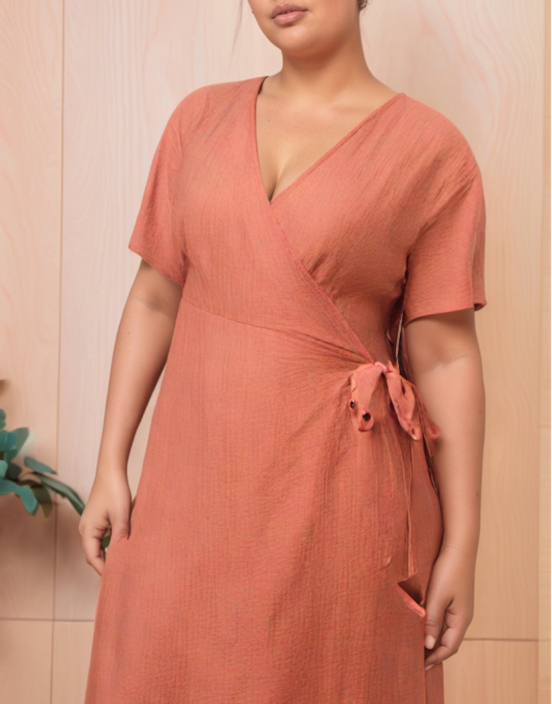 Side view of Plus Size Kimono Sleeve Wrap Maxi Dress.