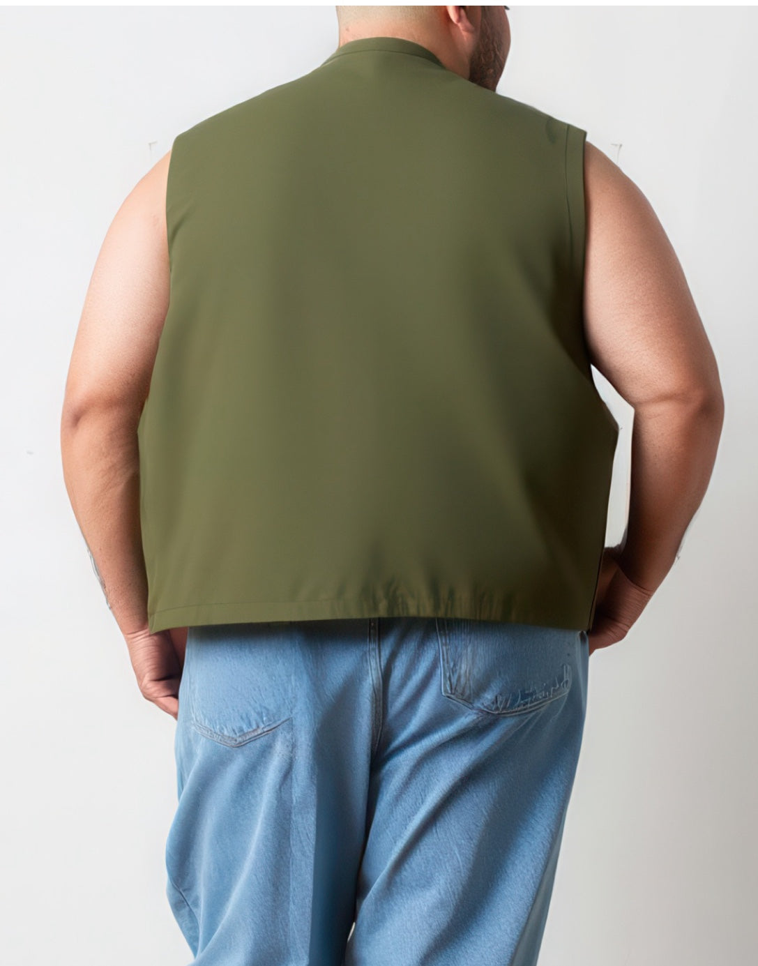 Back view of Plus Size Men Cargo Pocket Vest.