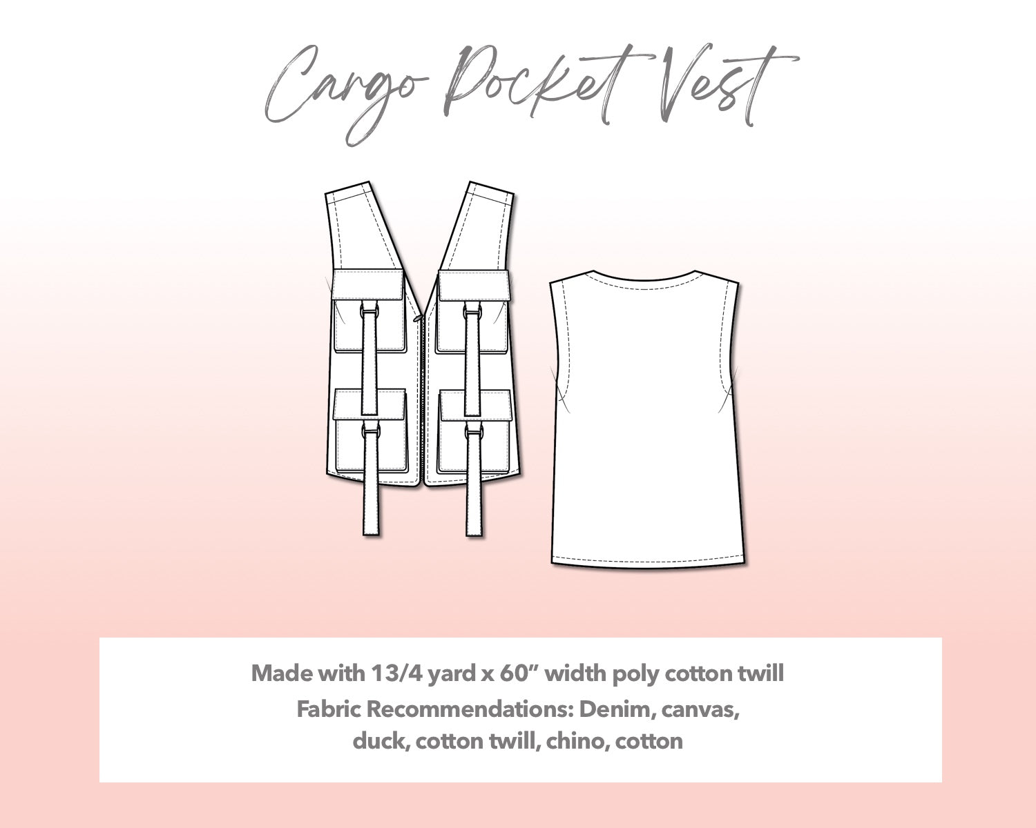 Illustration and detailed description for Plus Size Men Cargo Pocket Vest sewing pattern.