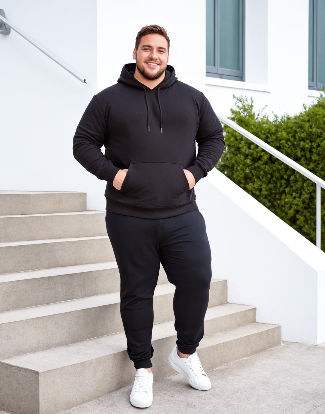 Side view of Plus Size Mens Classic Hoodie.