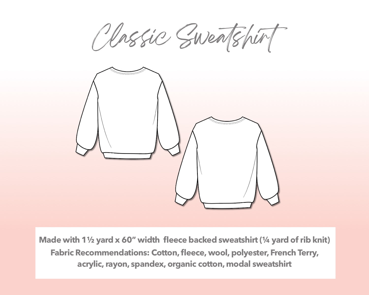 Illustration and detailed description for Plus Size Mens Classic Sweatshirt sewing pattern.