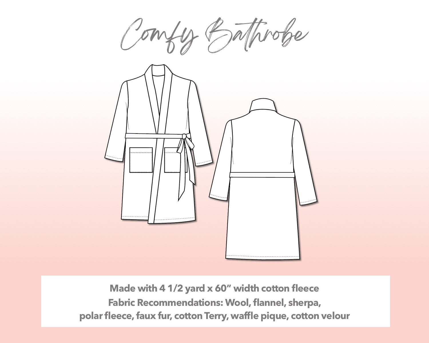 Illustration and detailed description for Plus Size Mens Bathrobe sewing pattern.