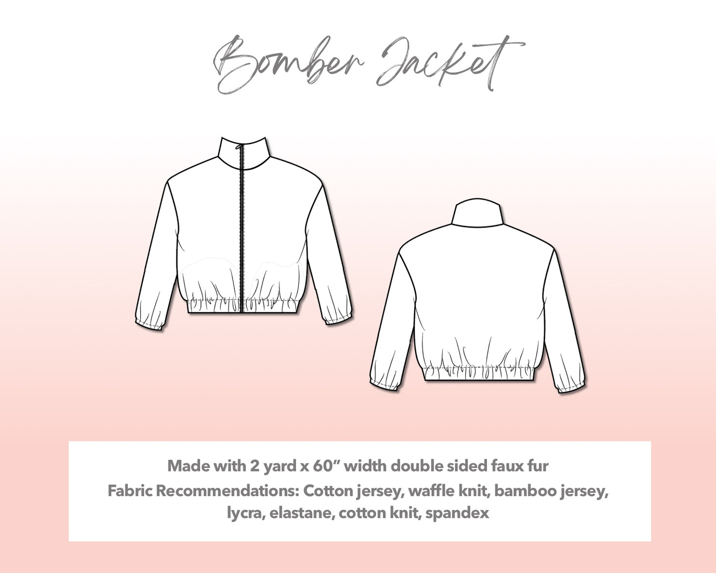 Illustration and detailed description for Plus Size Mens Bomber Jacket sewing pattern.