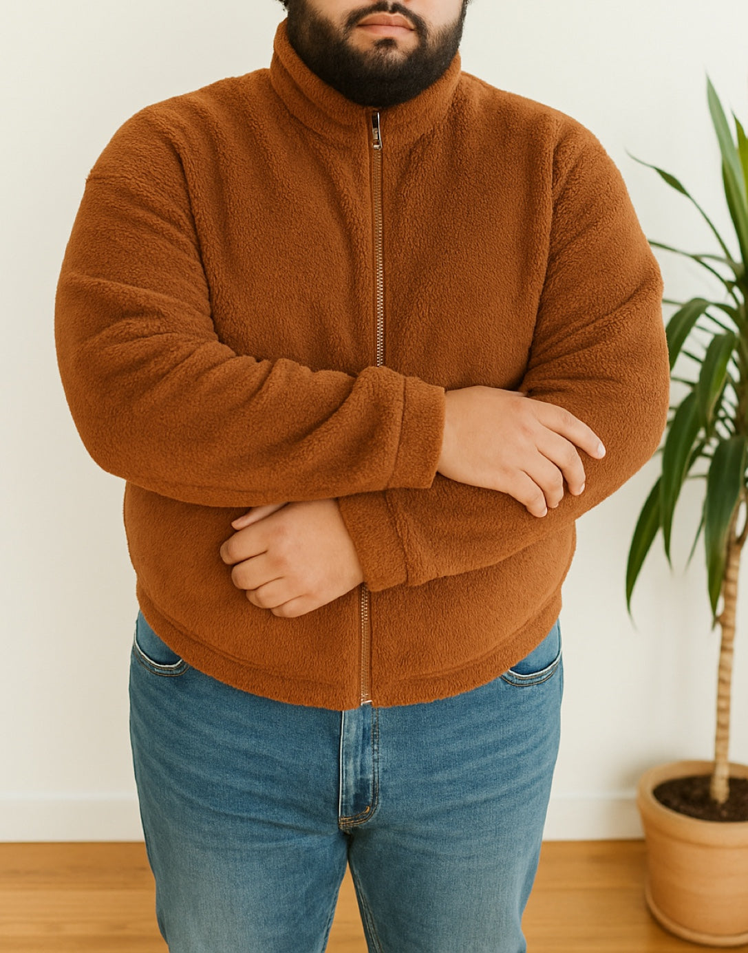 Side view of Plus Size Mens Bomber Jacket.