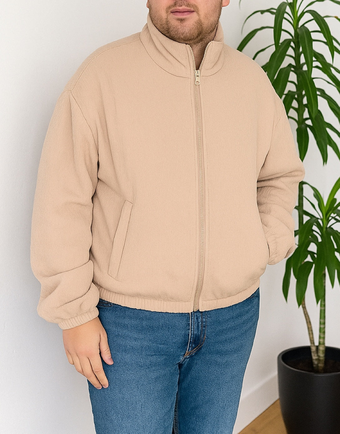 Side view of Plus Size Mens Puffer Jacket.