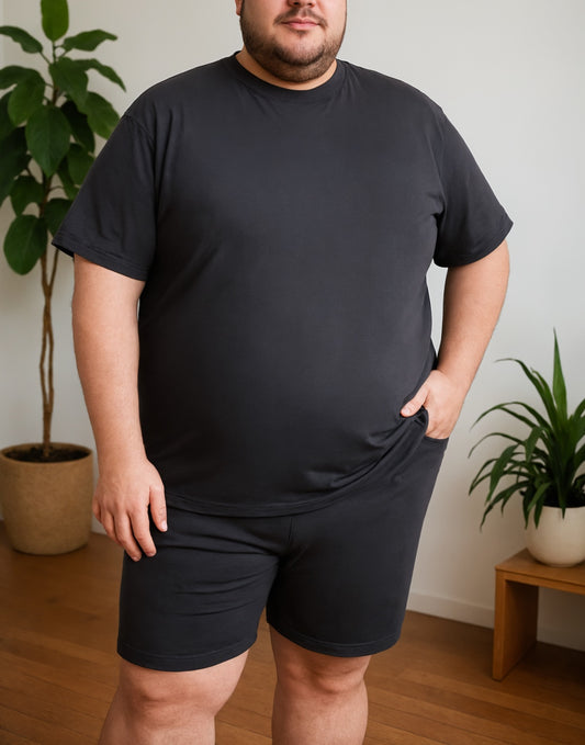 Front view of Mens Tee and Biker Shorts Set.