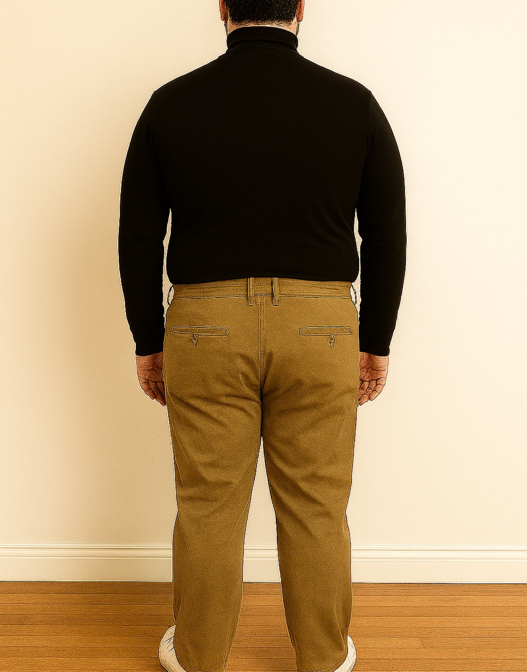 Back view of Plus Size Mens Turtleneck Long Sleeve Top.