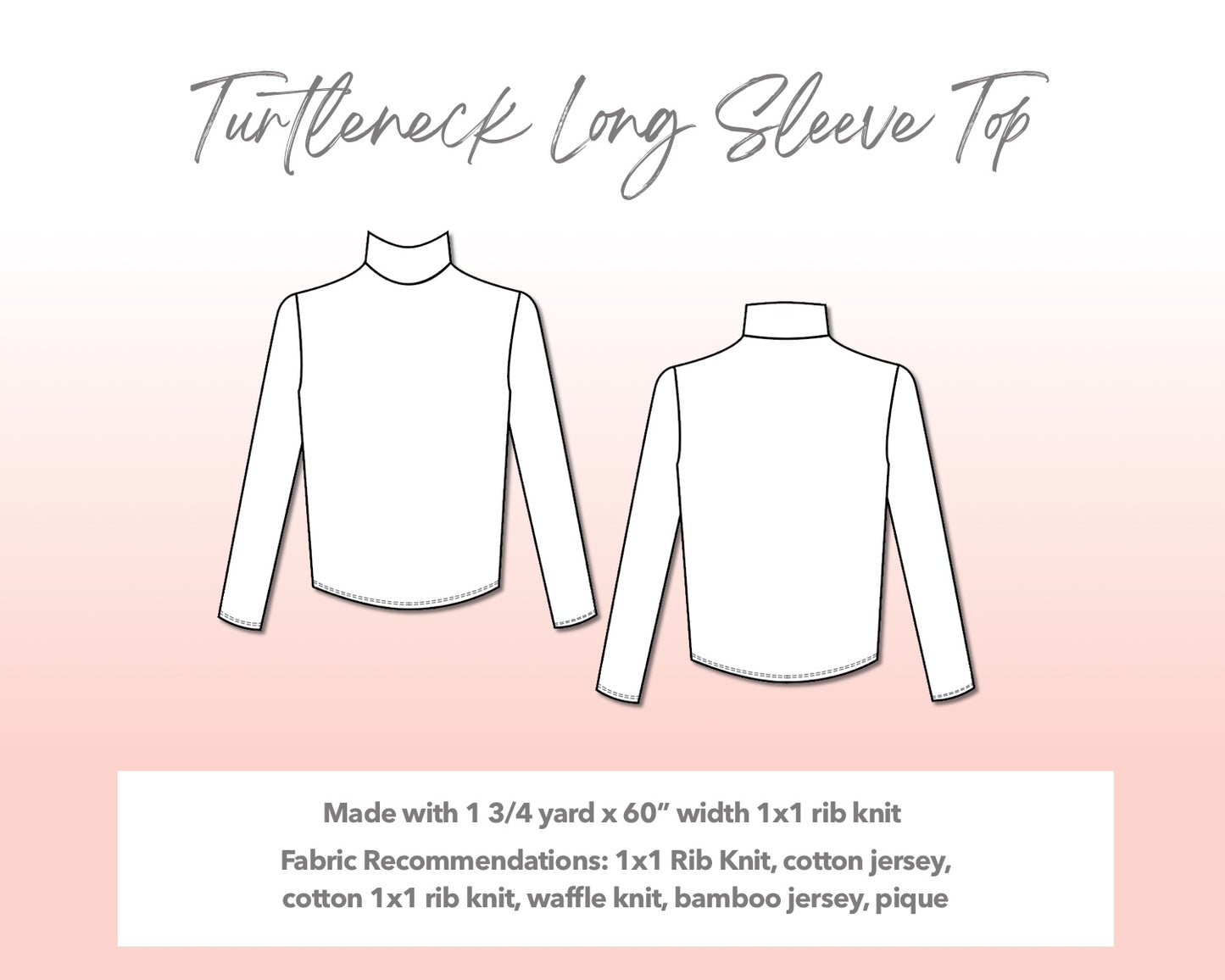 Illustration and detailed description for Plus Size Mens Turtleneck Long Sleeve Top sewing pattern.
