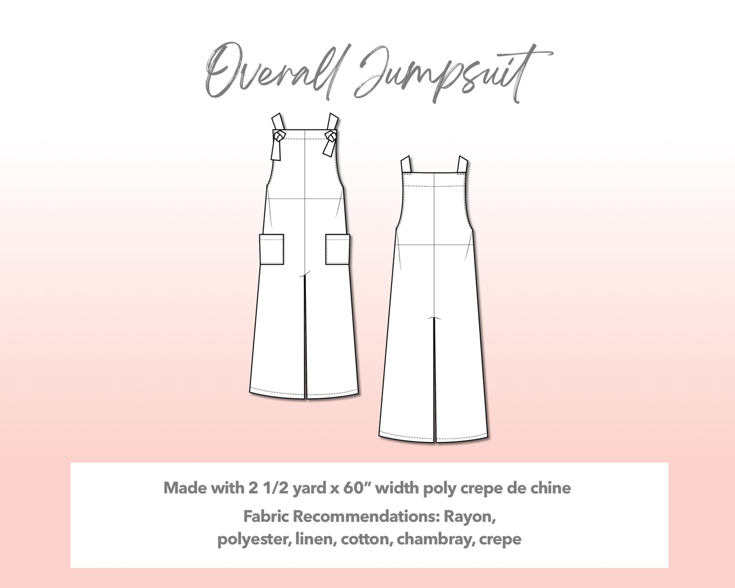 Illustration and detailed description for Plus Size Overall Jumpsuit sewing pattern.