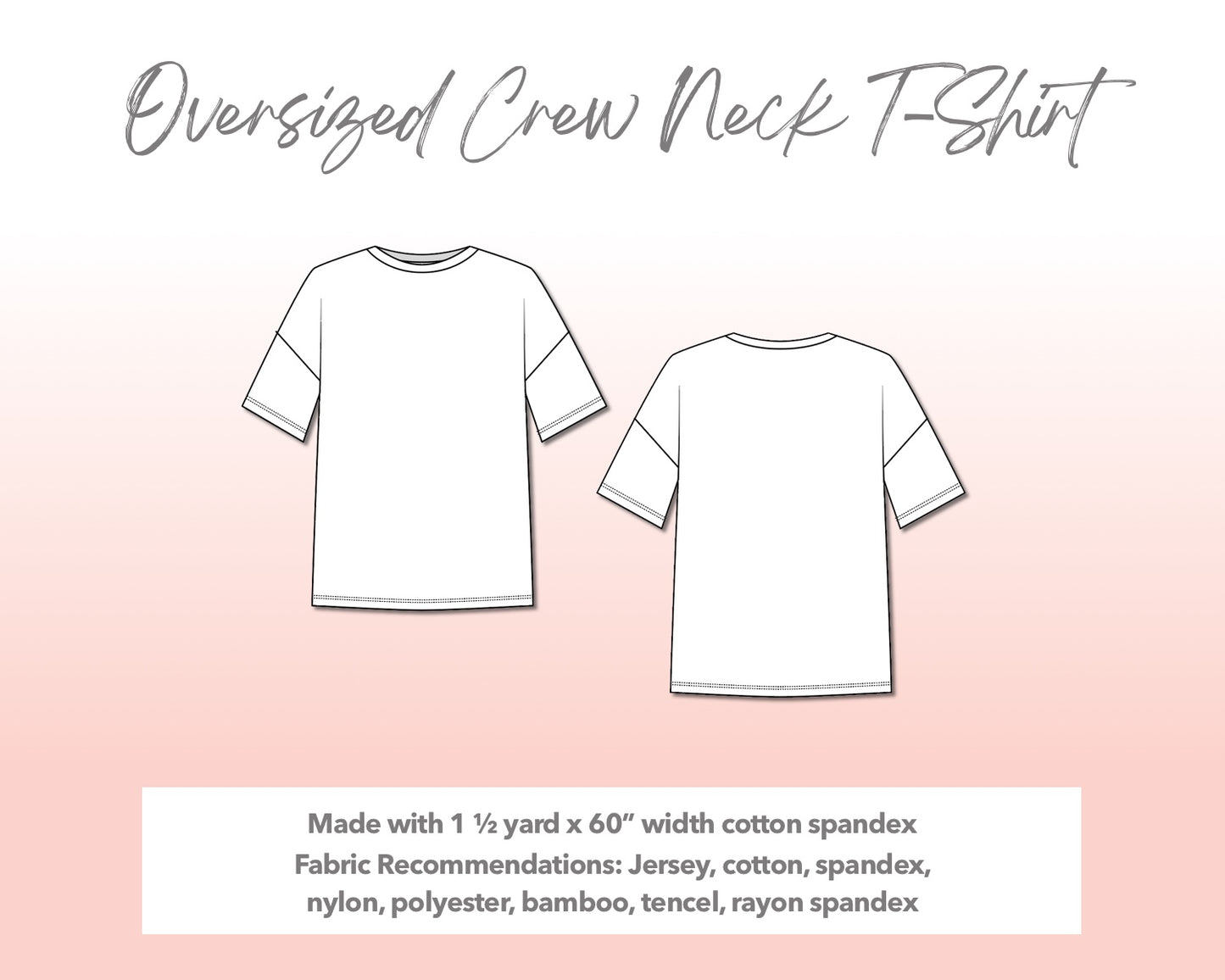 Illustration and detailed description for Plus Size Oversized Crew Neck T-Shirt sewing pattern.