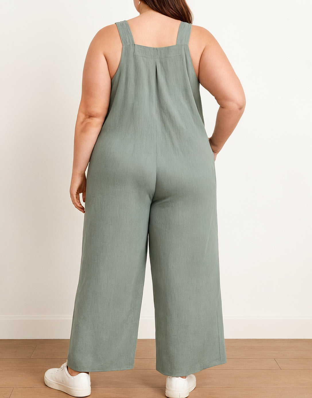 Back view of Plus Size Pinafore Jumpsuit.
