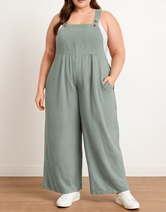 Front view of Plus Size Pinafore Jumpsuit.