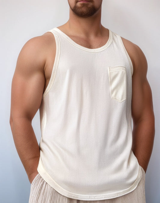 Front view of Plus Size Round Neck Pocket Tank Top.