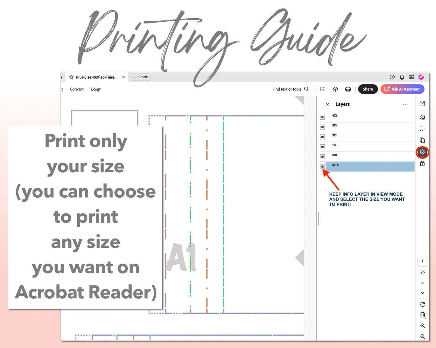 Plus Size Ruffled Tiered Skort sewing pattern printing guide.