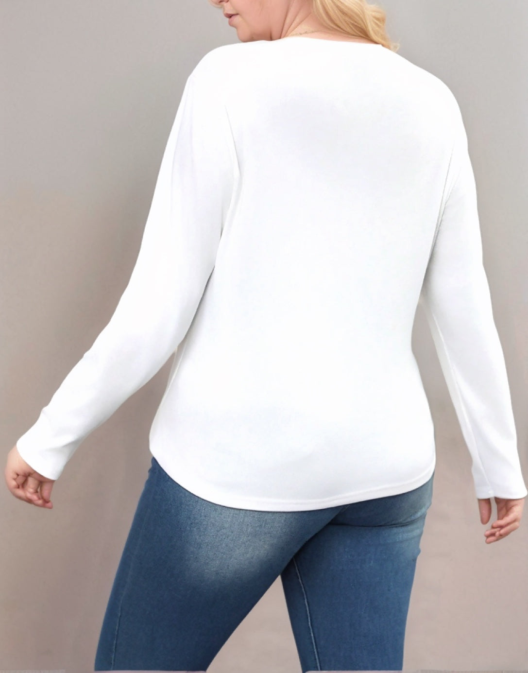 Back view of Plus Size Scoop Neck Long Sleeve Top.