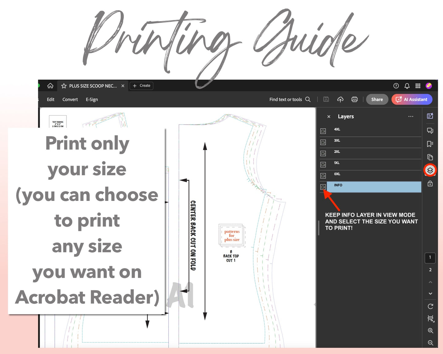 Plus Size Scoop Neck Long Sleeve Top sewing pattern printing guide.