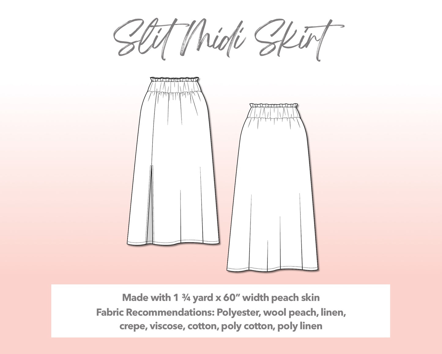 Illustration and detailed description for Plus Size Slit Midi Skirt sewing pattern.