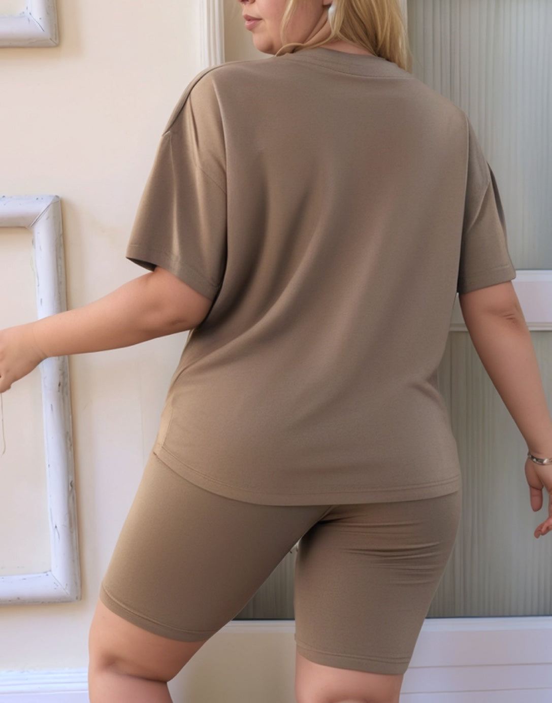 Back view of Plus Size Tee and Biker Shorts Set.