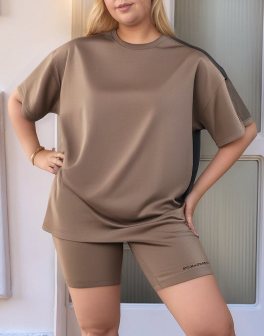 Front view of Plus Size Tee and Biker Shorts Set.