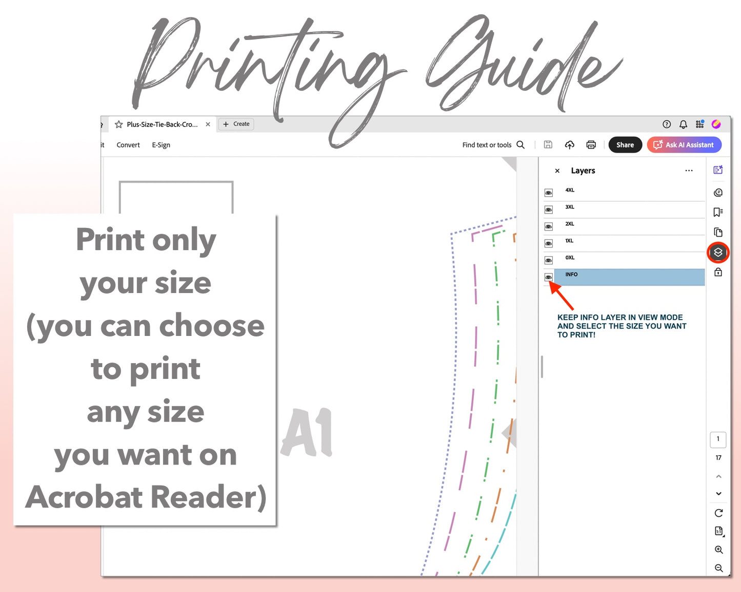 Plus Size Tie Back Crop Top sewing pattern printing guide.