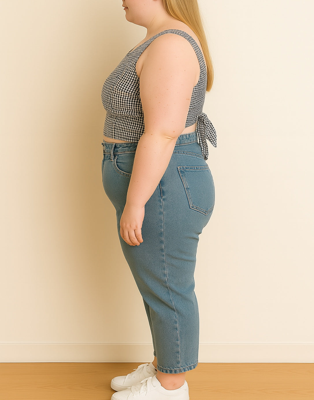 Side view of Plus Size Tie Back Crop Top.