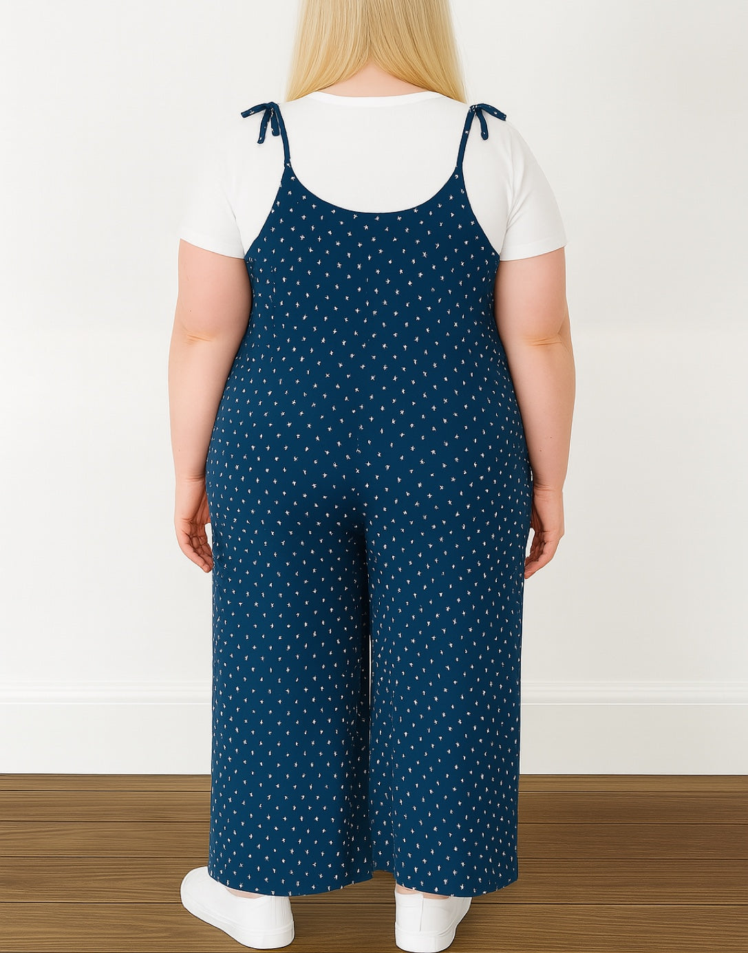 Back view of Plus Size Tie Shoulder Jumpsuit.