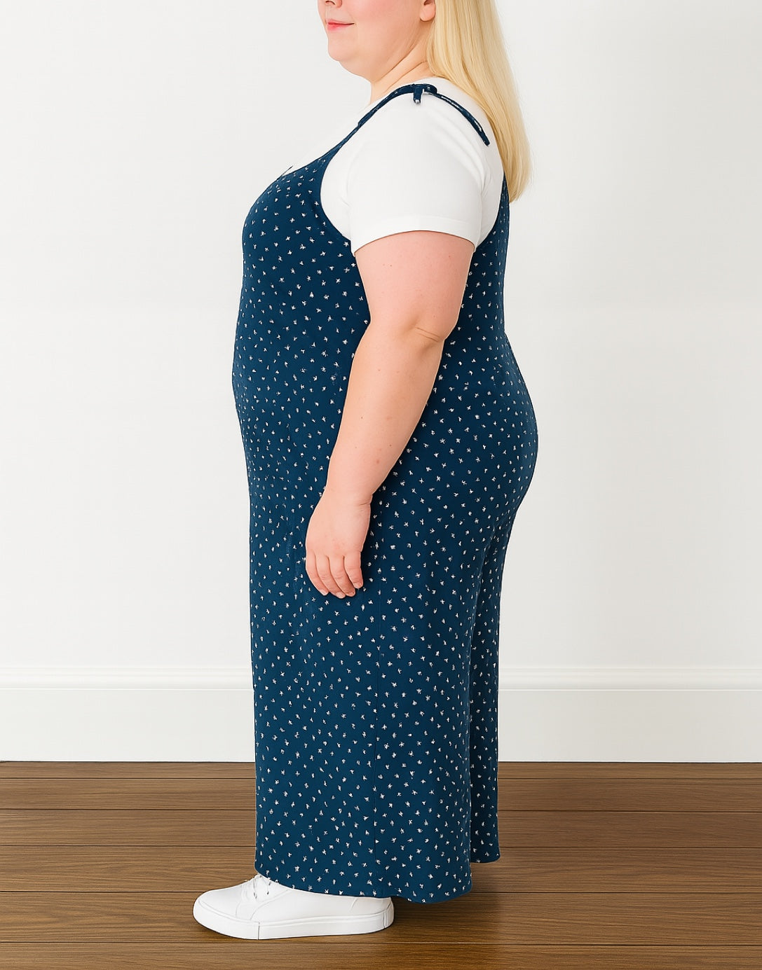 Side view of Plus Size Tie Shoulder Jumpsuit.