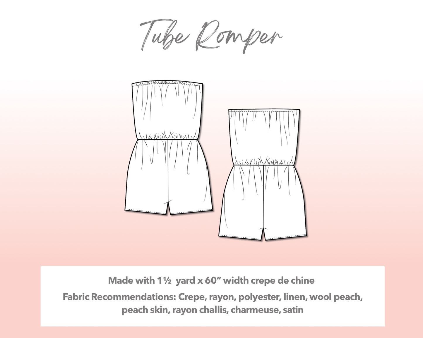 Illustration and detailed description for Plus Size Tube Romper sewing pattern.