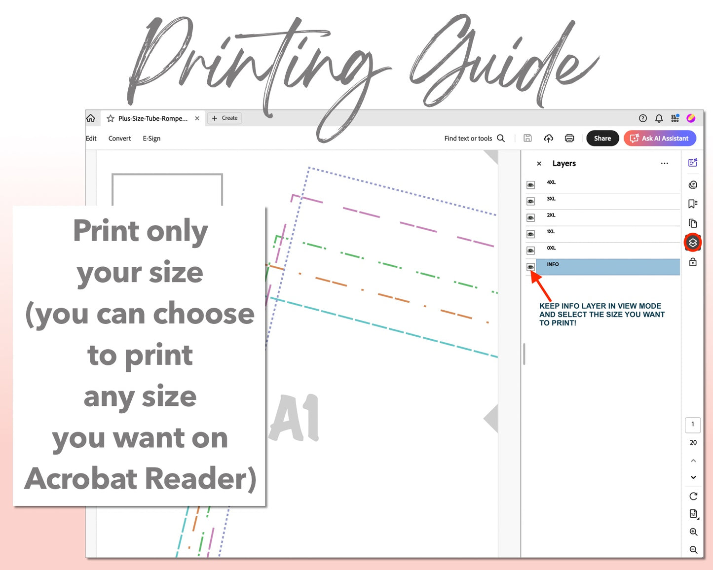Plus Size Tube Romper sewing pattern printing guide.