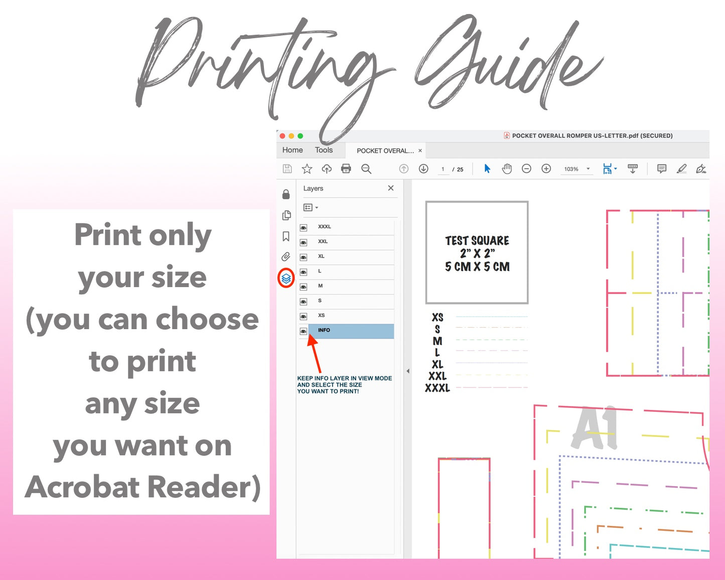 Pocket Overall Romper sewing pattern printing guide.