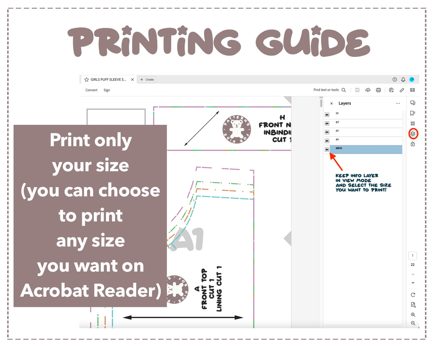 Girls Puff Sleeve Square Neck Dress sewing pattern printing guide.