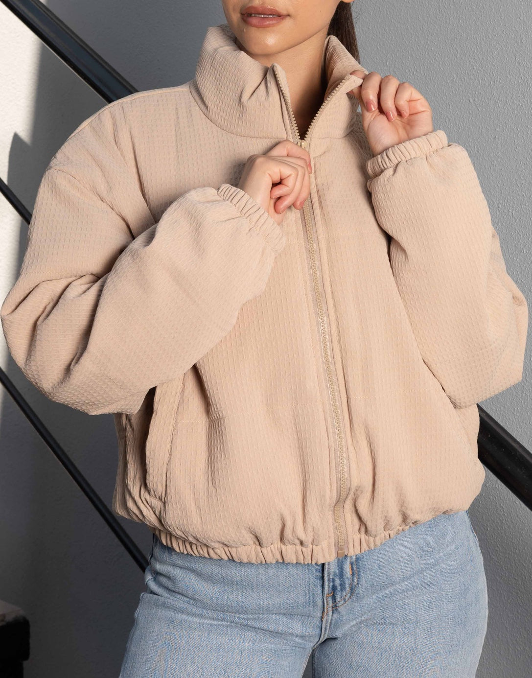 Closeup of Puffer Jacket.