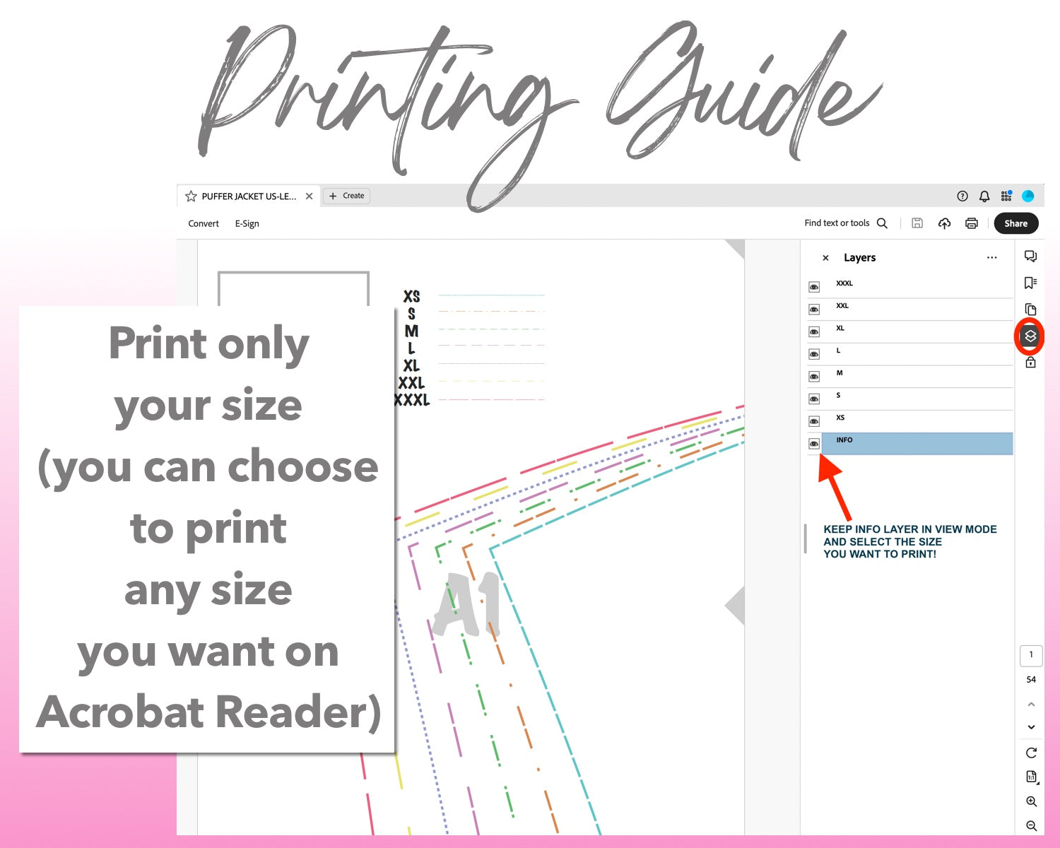 Puffer Jacket sewing pattern printing guide.