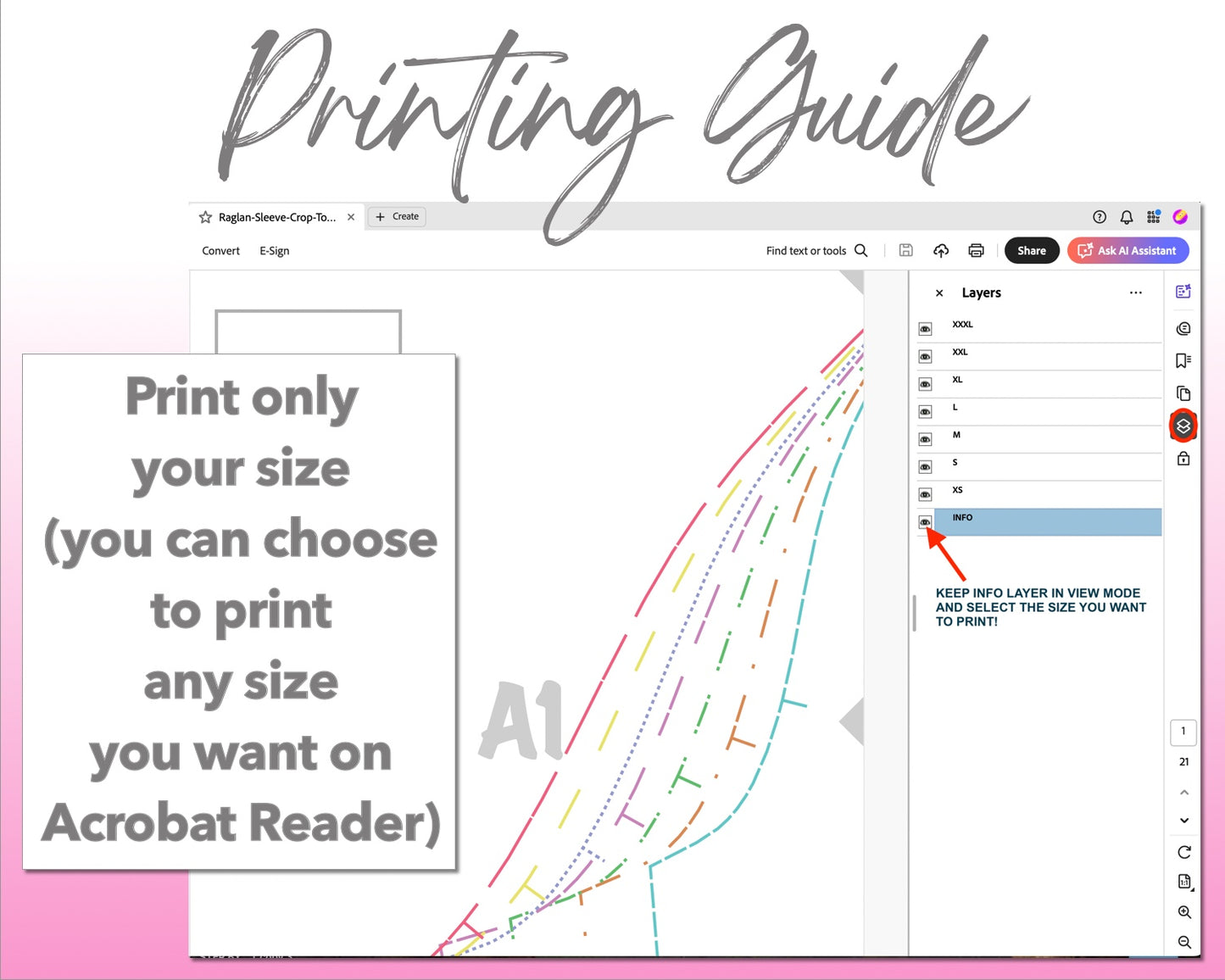 Raglan Sleeve Crop Top and Dolphin Shorts sewing pattern printing guide.