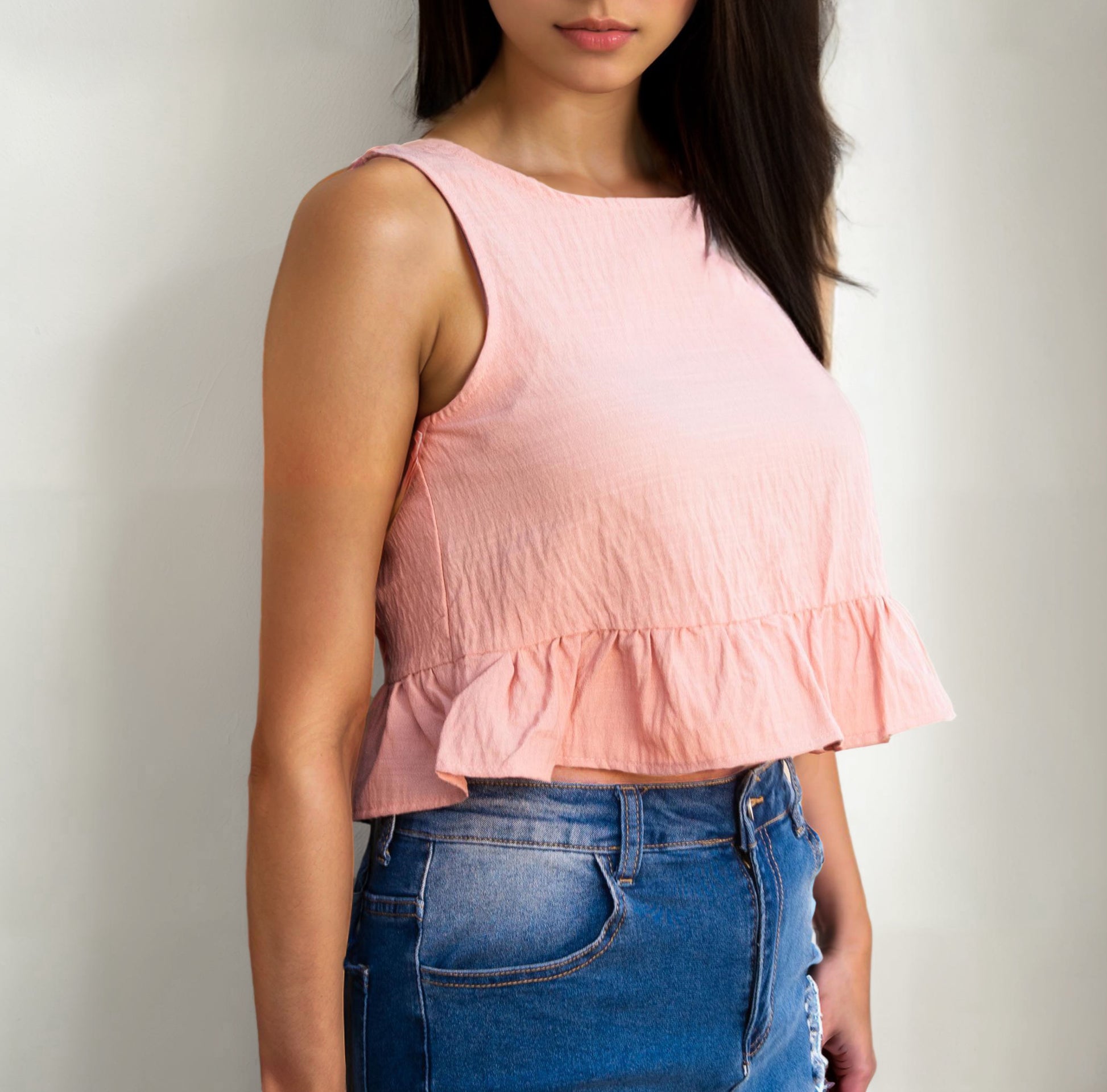 Front view of Ruffle Crop Top.