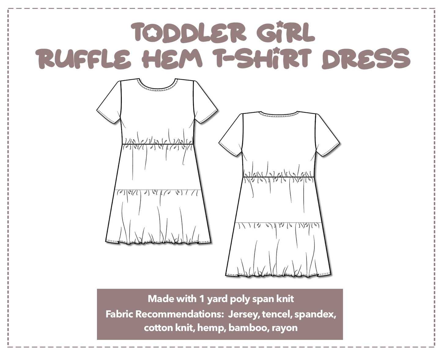 Illustration and detailed description for Ruffle Hem T-Shirt Dress sewing pattern.