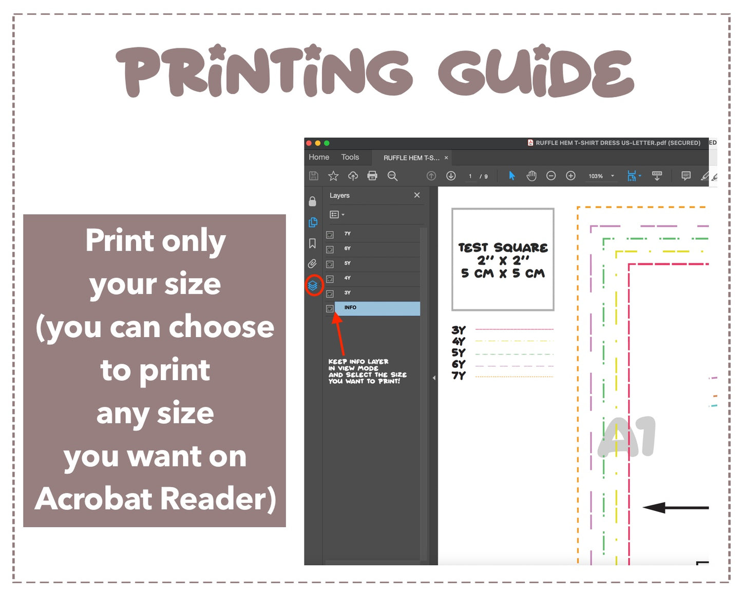 Ruffle Hem T-Shirt Dress sewing pattern printing guide.