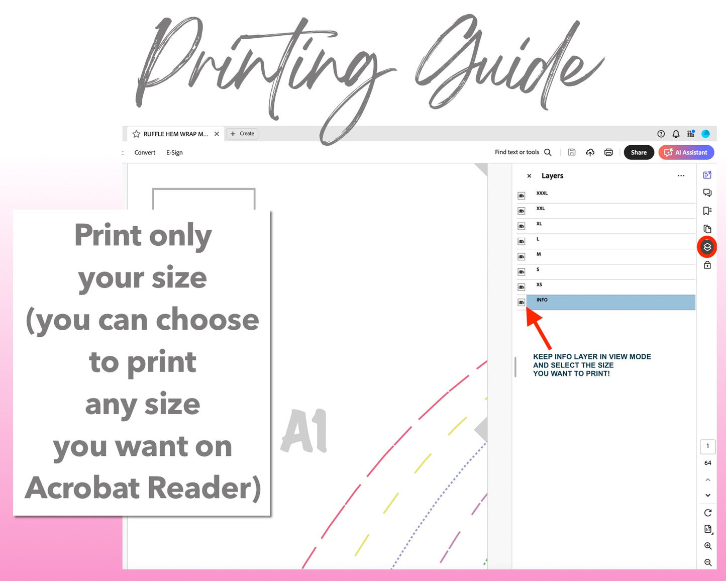 Ruffle Hem Wrap Midi Skirt sewing pattern printing guide.